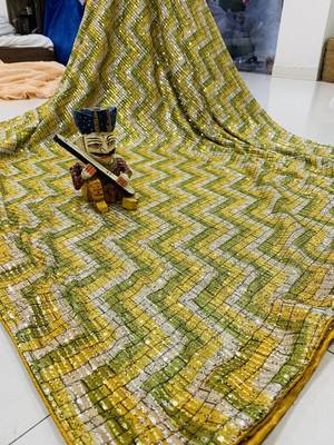 Yellow Color Sequence Work art silk saree 3