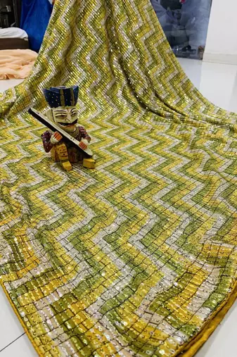 Yellow Color Sequence Work art silk saree