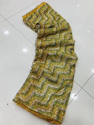 Yellow Color Sequence Work art silk saree 4