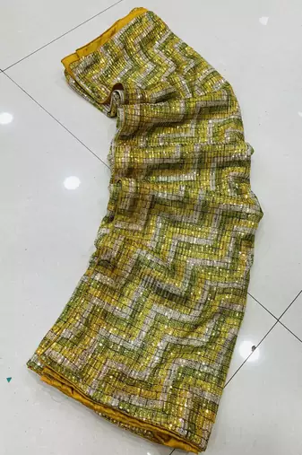 Yellow Color Sequence Work art silk saree