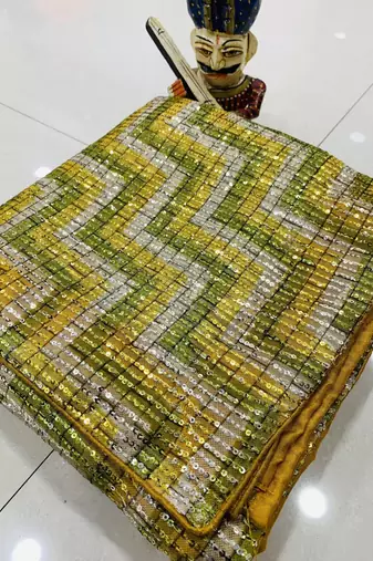 Yellow Color Sequence Work art silk saree