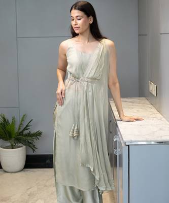 Sage drape - mint indo-western kurta suit set with farsi pants 3