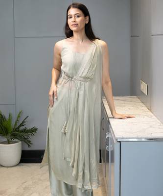 Sage drape - mint indo-western kurta suit set with farsi pants 4