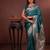 teal green floral, zari work slik blend saree with blouse