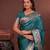 teal green floral, zari work slik blend saree with blouse