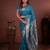 turquoise blue floral, zari work slik blend saree with blouse