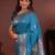 turquoise blue floral, zari work slik blend saree with blouse