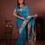 turquoise blue floral, zari work slik blend saree with blouse