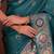 teal green floral, zari work slik blend saree with blouse