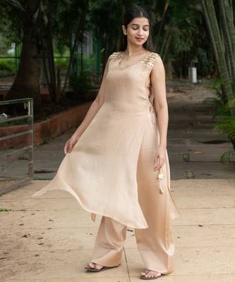 Golden luxe indo-western jacket suit set with farsi pants 3