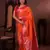 orange floral, zari work silk blend saree with blouse