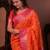 orange floral, zari work silk blend saree with blouse