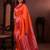 orange floral, zari work silk blend saree with blouse