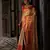 gold floral, zari work faux kanjivaram semi silk saree with blouse