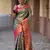teal green floral, zari work faux kanjivaram semi silk saree with blouse