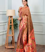brown floral, zari woven slik blend saree with blouse