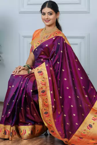 magenta floral, zari woven slik blend saree with blouse