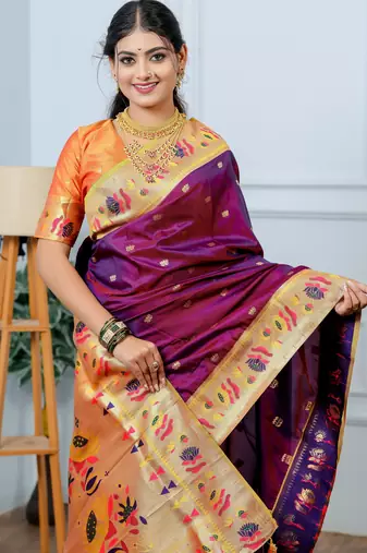 magenta floral, zari woven slik blend saree with blouse