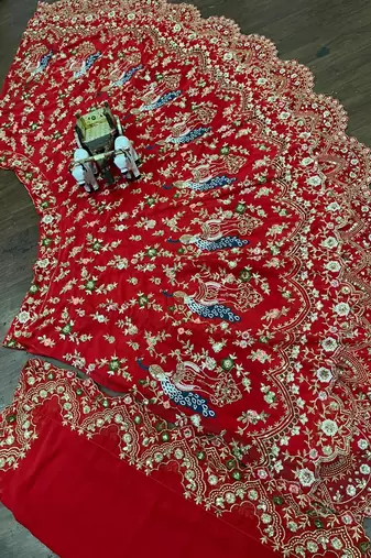 RED GEORGETTE EMBROIDERY LEHENGA WHIT BLOUSE