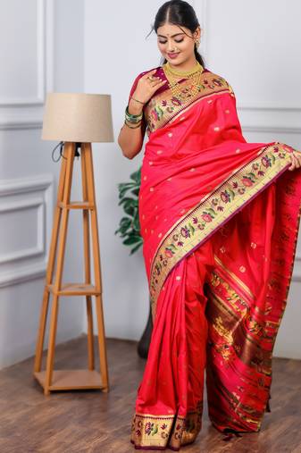 pink floral, zari woven slik blend saree with blouse