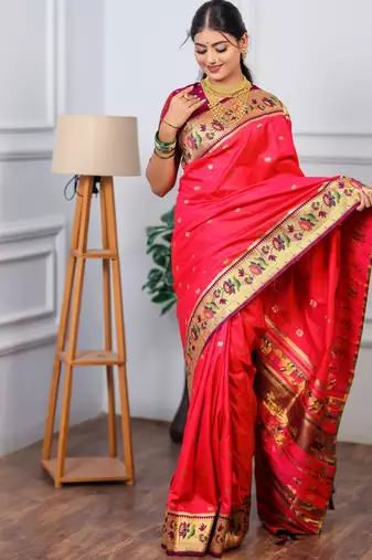 pink floral, zari woven slik blend saree with blouse