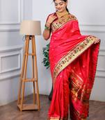 pink floral, zari woven slik blend saree with blouse
