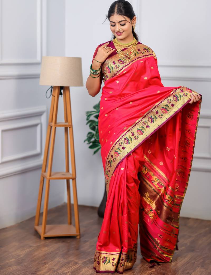 pink floral, zari woven slik blend saree with blouse