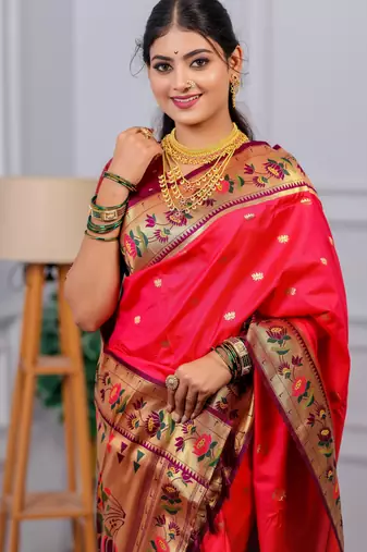 pink floral, zari woven slik blend saree with blouse