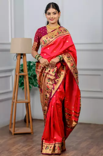 pink floral, zari woven slik blend saree with blouse