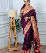 purple floral, zari woven slik blend saree with blouse