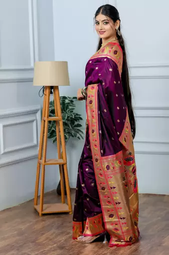 purple floral, zari woven slik blend saree with blouse