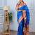 royal blue floral, zari woven slik blend saree with blouse