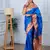 royal blue floral, zari woven slik blend saree with blouse