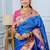 royal blue floral, zari woven slik blend saree with blouse
