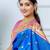 royal blue floral, zari woven slik blend saree with blouse
