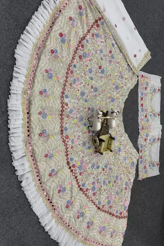 OFF WHITE GEORGETTE EMBROIDERY LEHENGA WHIT BLOUSE