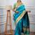 turquoise blue floral, zari woven slik blend saree with blouse