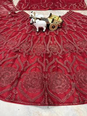 maroon butterfly net embroidery semi stitched lehenga with blouse 4