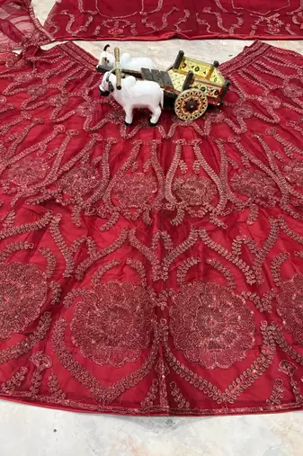 MAROON NET EMBROIDERY LEHENGA WHIT BLOUSE