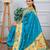 turquoise blue floral, zari woven slik blend saree with blouse