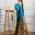 turquoise blue floral, zari woven slik blend saree with blouse