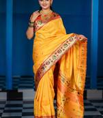 yellow floral, zari woven slik blend saree with blouse