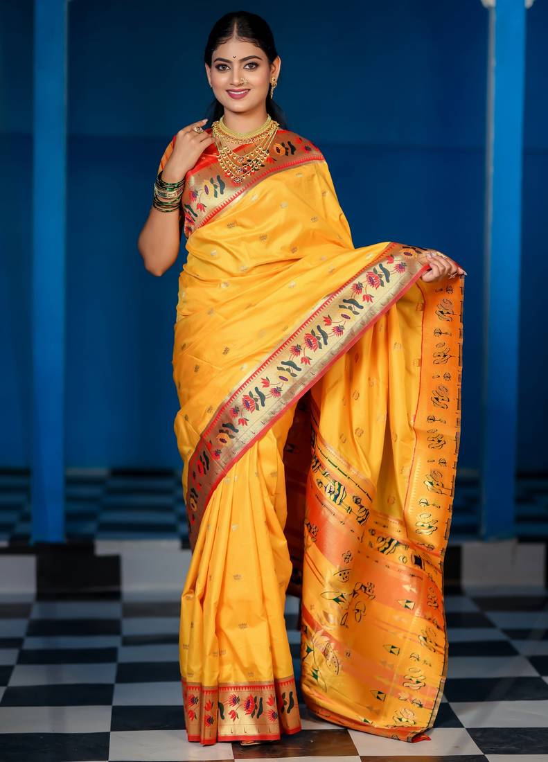 yellow floral, zari woven slik blend saree with blouse