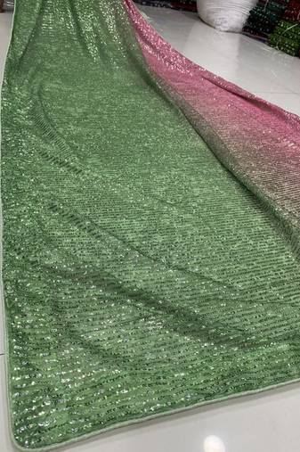 Olive Color Sequins Work Silk Saree