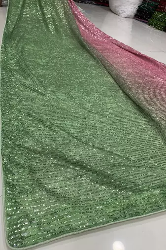 Olive Color Sequins Work Silk Saree