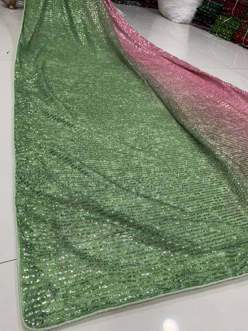 Olive Color Sequins Work Silk Saree
