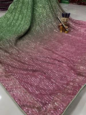 Olive Color Sequins Work art silk saree 3
