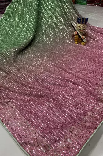 Olive Color Sequins Work art silk saree