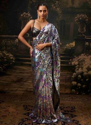 Multi Color Sequins Embroidered art silk saree 1