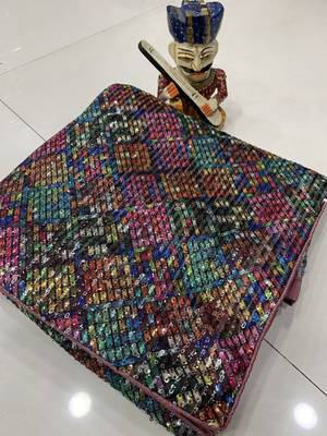 Multi Color Sequins Embroidered art silk saree 4